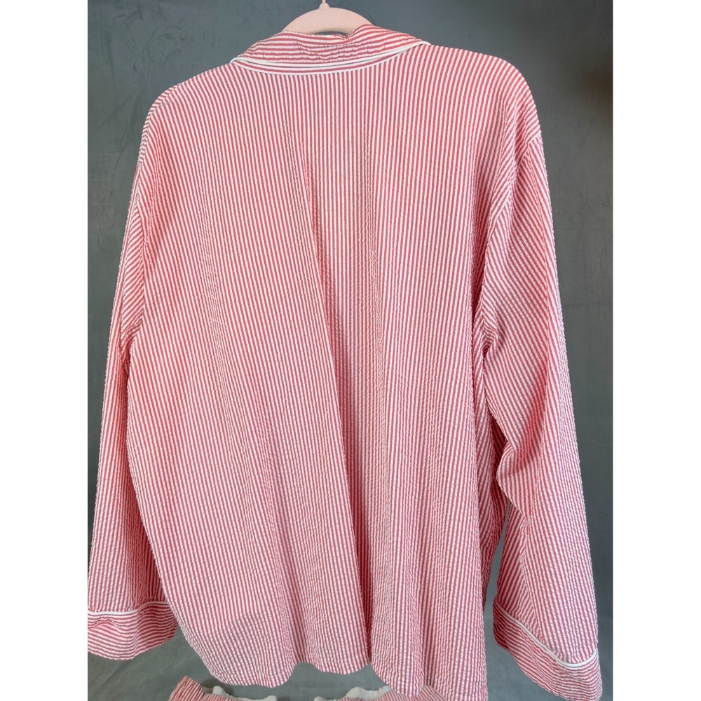 J Crew Seersucker Red White Pajama Lounge Set Long Sleeve Shorts Preppy   3X - Picture 7 of 16